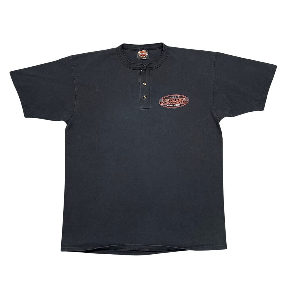 Harley Davidson Hampton Roads Newport News VA Vintage Short Sleeve Henley Men XL